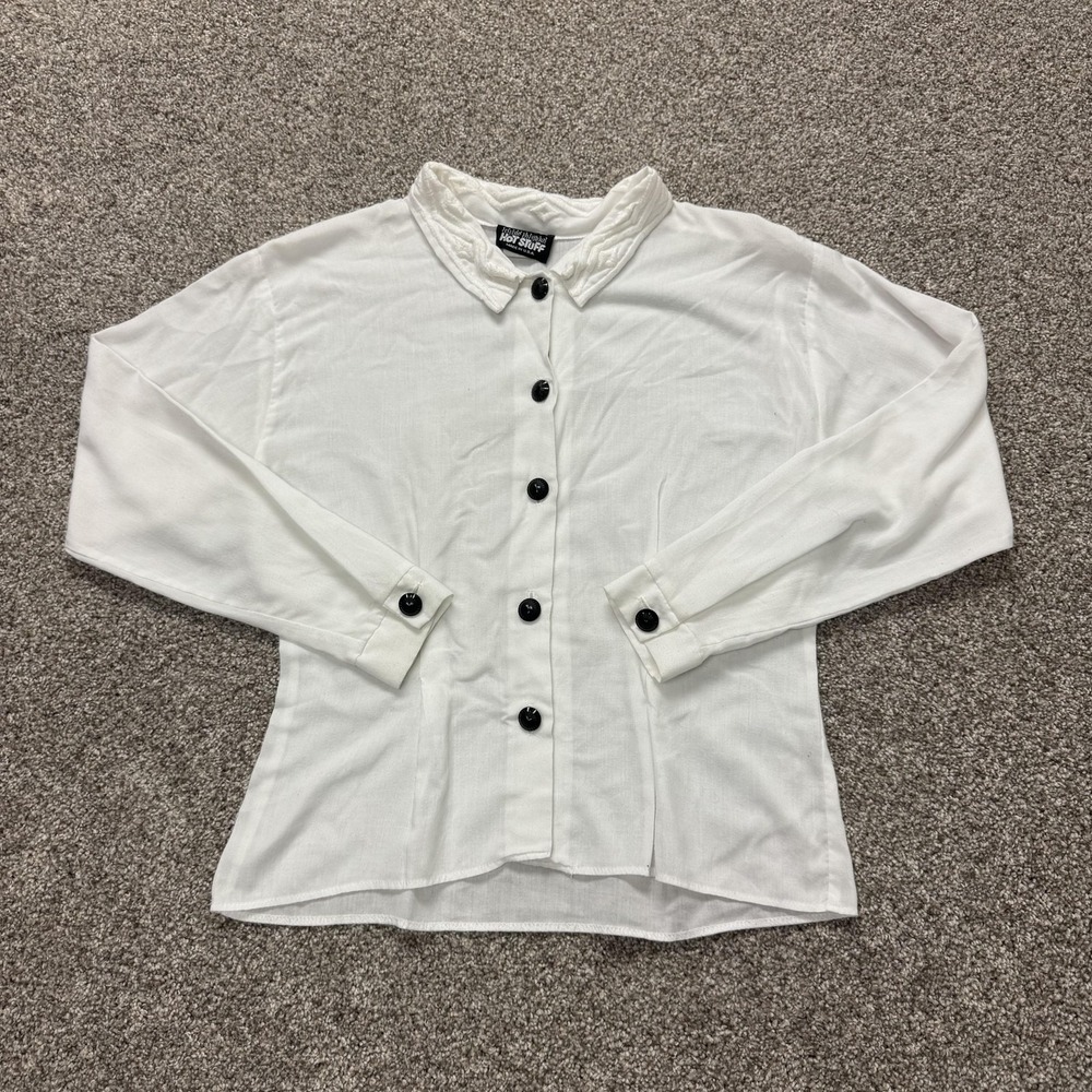Vintage Hot Stuff Blouse Womens Med White Long Sleeve Collared Button Front Top